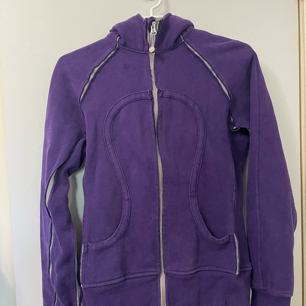 Purple Zip Hoodie with Yoga Pose Label